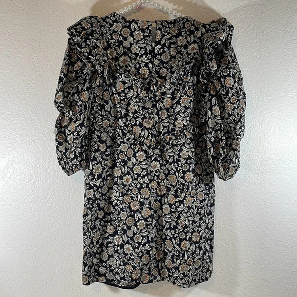 ZARA Black White Printed Floral Ruffle Mini Dress Size Small - Picture 6 of 16